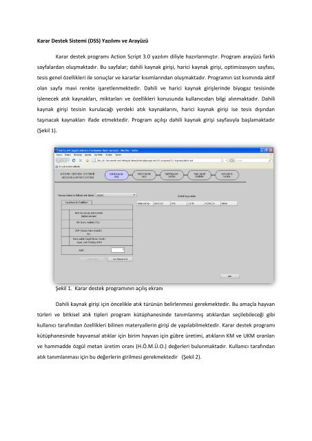 Karar Destek Sistemi (DSS) Yazılımı ve Arayüzü Karar ... - Biyogaz.org