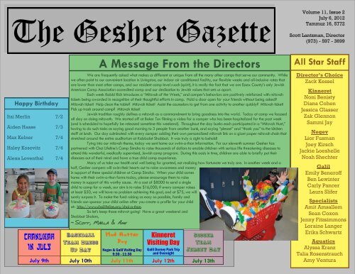 Volume 11 - Issue 2 - July 6, 2012 - Gesher Summer Camp