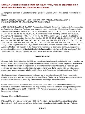 Norma Oficial Mexicana NOM-166-SSA1-1997, para la organización ...