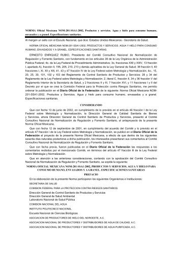 NORMA Oficial Mexicana NOM-201-SSA1-2002, Productos y ...