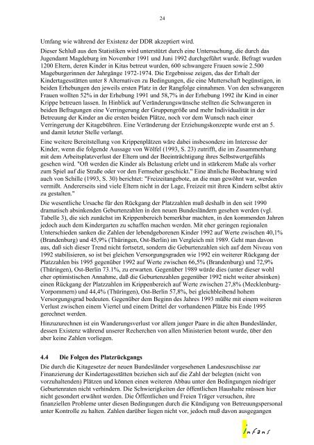 Zur Situation der Kinderkrippen in den neuen Bundesländern - Infans