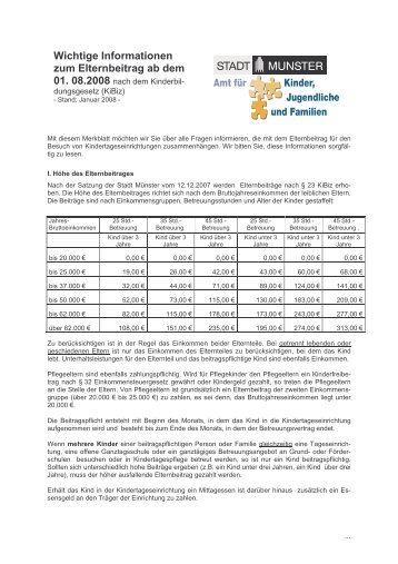 Informationen zum Elternbeitrag nach dem ... - Stadt Münster