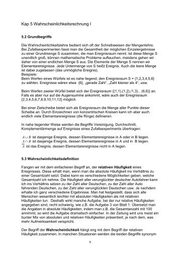 Kap 5 Wahrscheinlichkeitsrechnung I - Mathematik