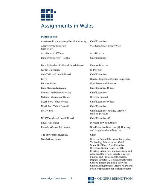 Assignments in Wales - Odgers Berndtson