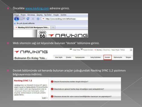 Web sitemizin sağ üst köşesinde bulunan “destek” - Navking