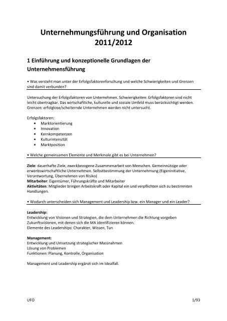 Unternehmungsführung und Organisation 2011/2012 1 ... - PBS