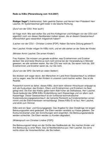 Rede zu KiBiz (Plenarsitzung vom 19.9.2007) Rüdiger Sagel ...