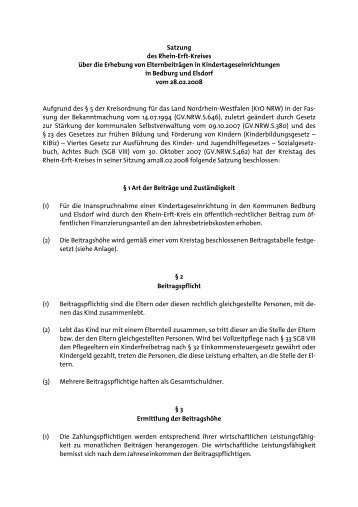 Kibiz Satzung Elternbeiträge - Rhein-Erft-Kreis