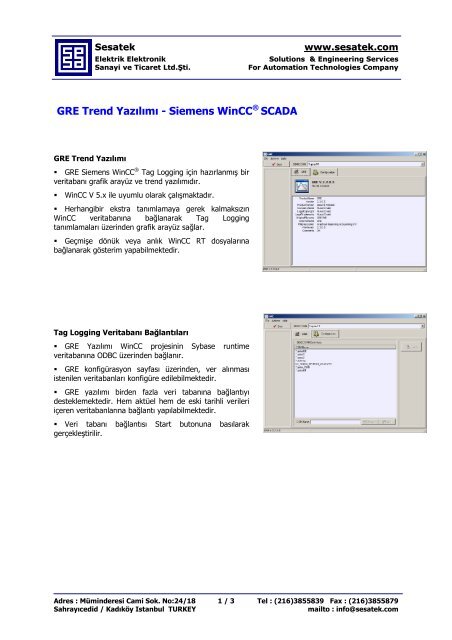 GRE Trend Yazılımı - Siemens WinCC ® SCADA - sesatek