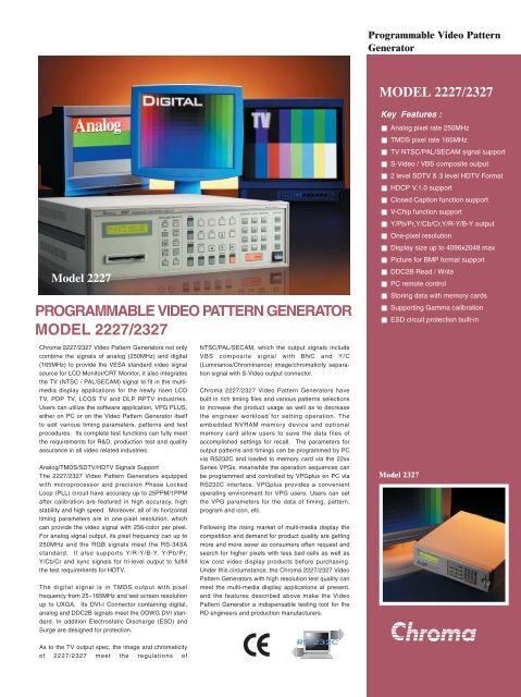 programmable video pattern generator model 2227/2327