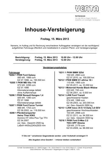 Inhouse-Versteigerung - VENTA Industrieversteigerungen GmbH