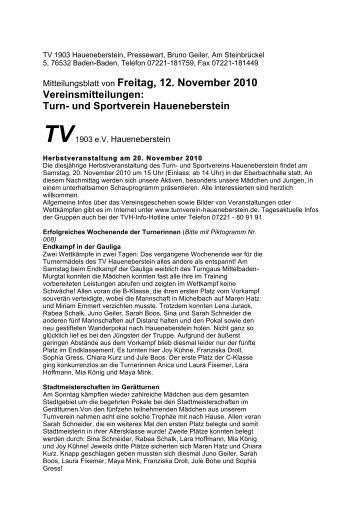 Mitteilungsblatt von Freitag, 12. November 2010 - Turnverein ...