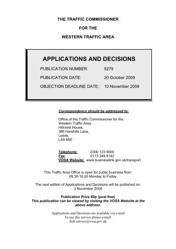 Applications and Decisions - Department for Transport