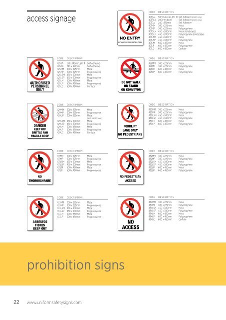Download our current catalogue here. (27mb) - Uniform Safety Signs