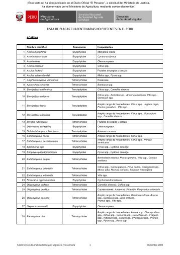 lista de plagas cuarentenarias no presentes en el peru - SPIJ ...