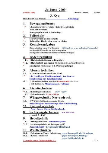 Ju-Jutsu 2009 3. Kyu 1. Bewegungsformen 2. Fallschule 3 ...