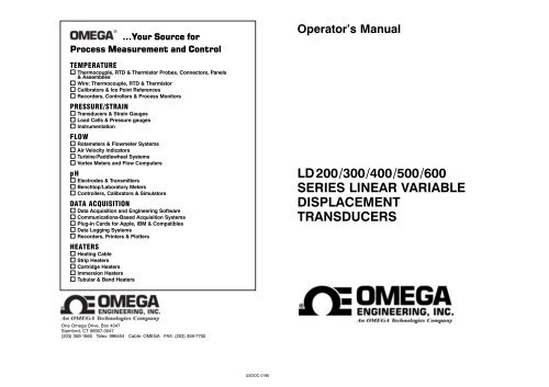 Linear Variable Displacement Transducers - Omega Engineering