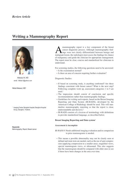 Writing a Mammography Report - The Bangkok Medical Journal