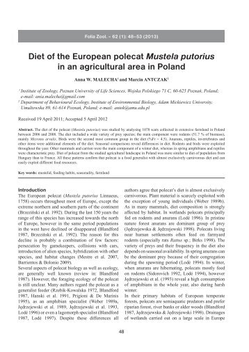 Diet of the European polecat Mustela putorius in an agricultural area ...