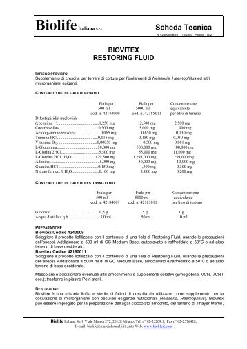 Scheda Tecnica - Biolife