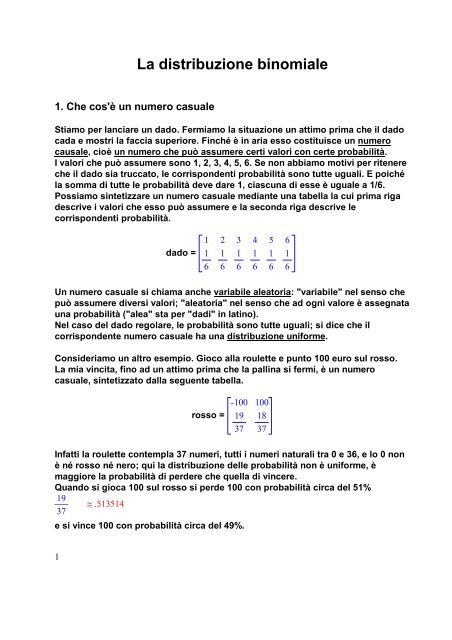 La distribuzione binomiale - Matematica
