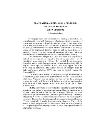 TRANSLATION AND MEANING: A CULTURAL- COGNITIVE ...