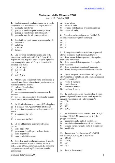 Certamen della Chimica 2004 - PianetaChimica