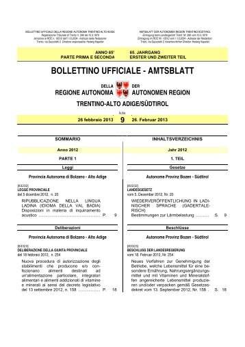 Amtsblatt al bollettino n. 9 del 26/02/2013 - Regione Autonoma ...
