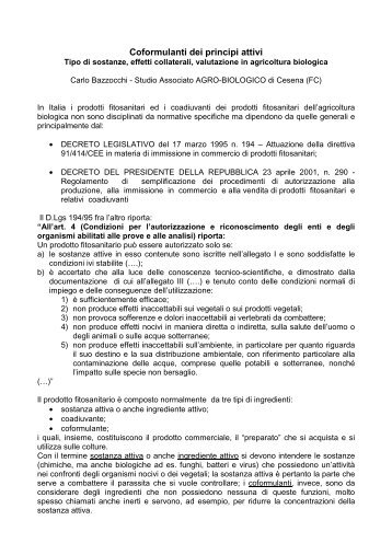 Coformulanti dei principi attivi