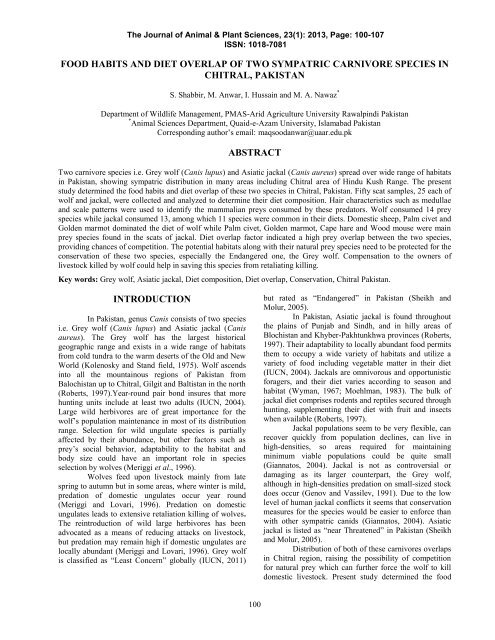 food habits and diet overlap of two sympatric carnivore species in ...