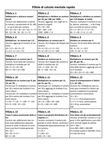 Pillole Di Calcolo Mentale Rapido