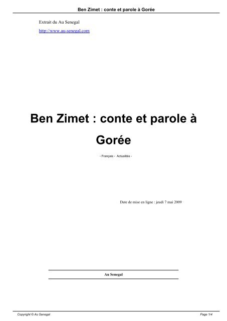 Ben Zimet : conte et parole à Gorée - Au Senegal