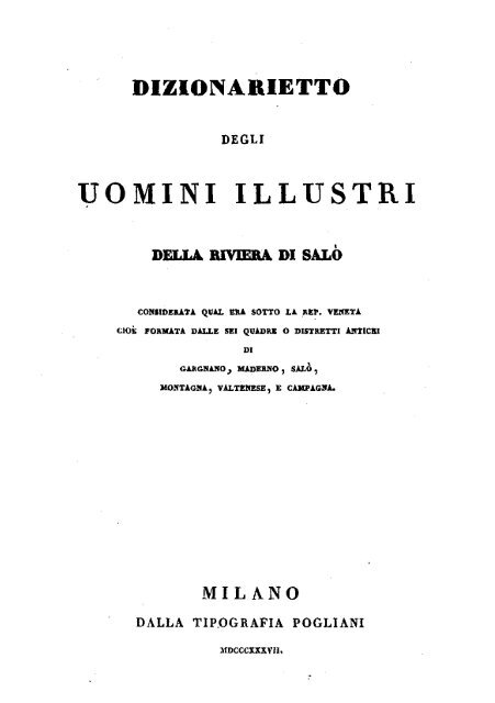 Dizionarietto degli uomini illustri della Riviera di ... - Archivi del Garda