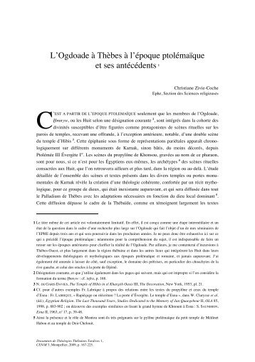 ZIVIE-COCHE (Chr.), « L'Ogdoade thébaine à l ... - CFEETK - CNRS