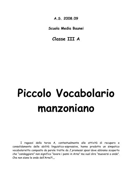 Piccolo Vocabolario manzoniano - Istituto comprensivo statale Baunei