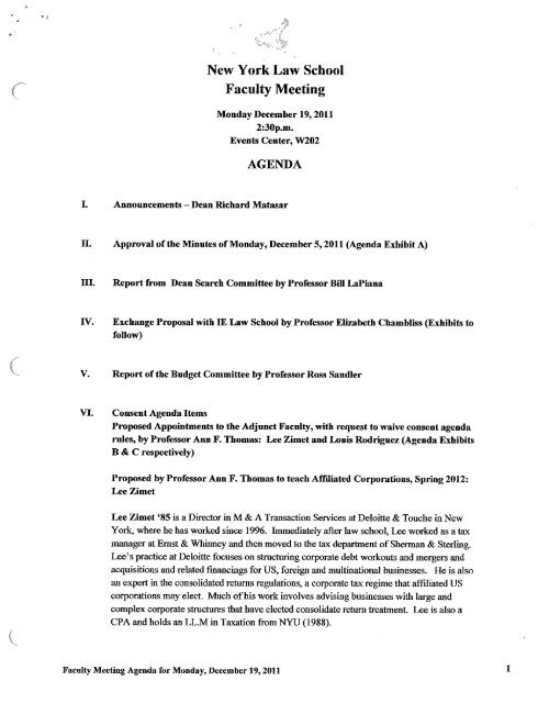 12.19.2011 Faculty Meeting Agenda.pdf - New York Law School