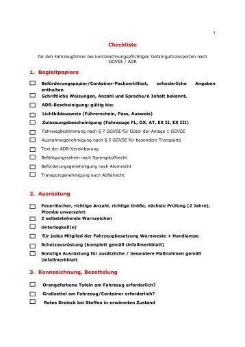 Checkliste 1. Begleitpapiere - Verkehrsakademie