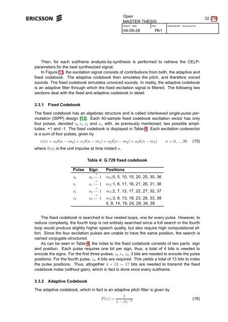 A Study of the ITU-T G.729 Speech Coding Algorithm ...