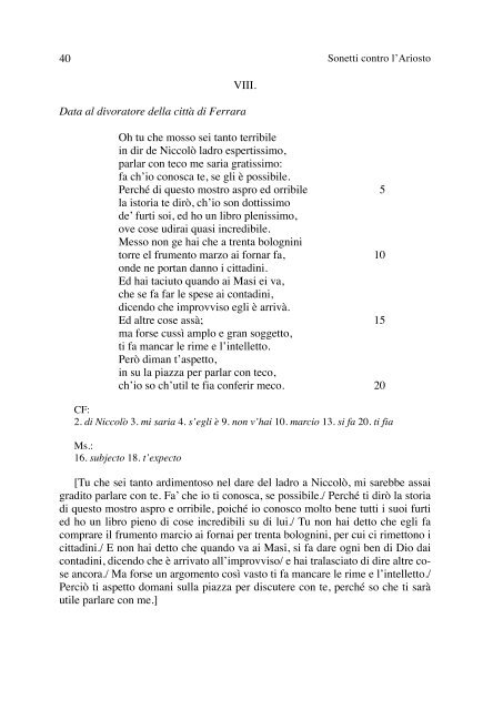 Sonetti contro l'Ariosto, giudice de' Savi in Ferrara - Carla Rossi ...