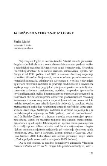 14. DRŽAVNO NATJECANJE IZ LOGIKE Siniša Matić
