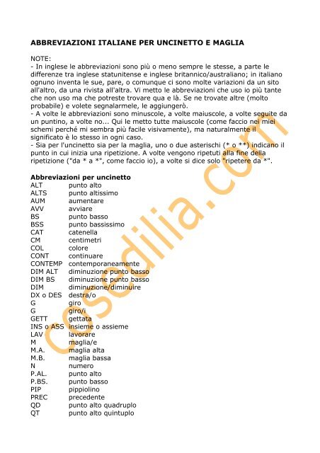 Abbreviazioni Per Uncinetto Cose Di Lia