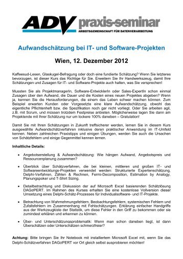 Aufwandschätzung bei IT- und Software-Projekten Wien, 12 ... - ADV