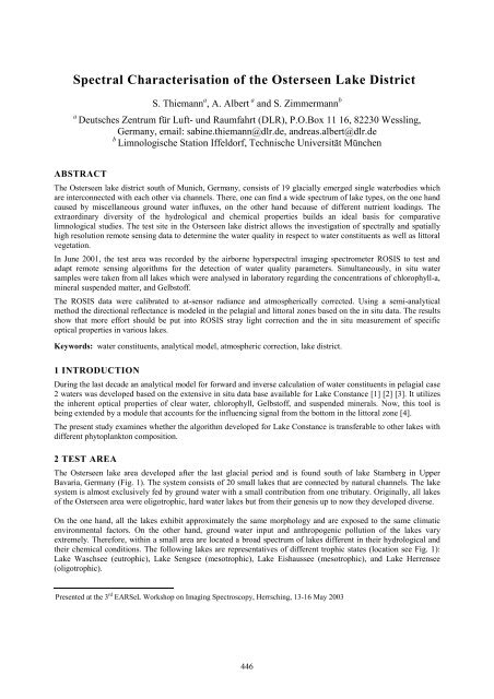 Spectral Characterisation of the Osterseen Lake District - EARSeL ...