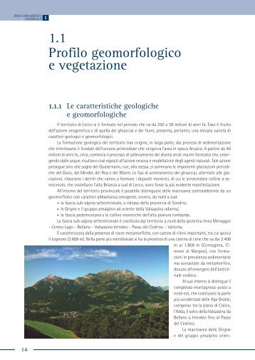 1.1 Profilo geomorfologico e vegetazione - Provincia di Lecco