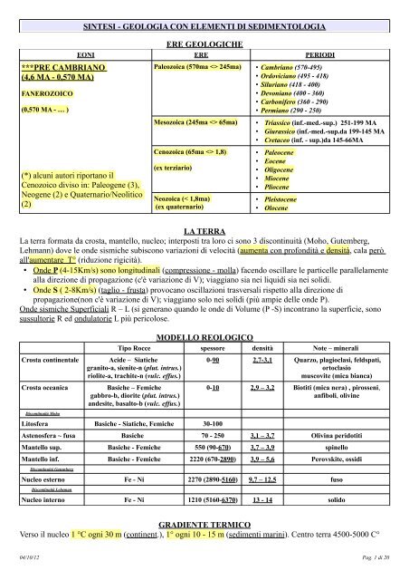 SINTESI - GEOLOGIA CON ELEMENTI DI SEDIMENTOLOGIA ERE ...
