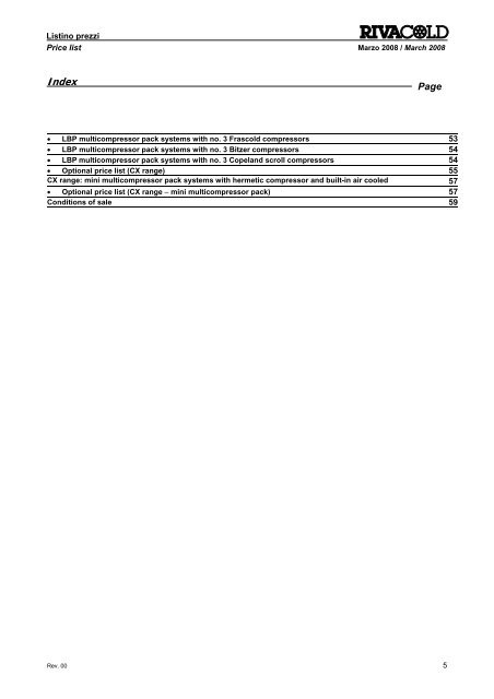 Listino prezzi marzo 2008 Price list March 2008