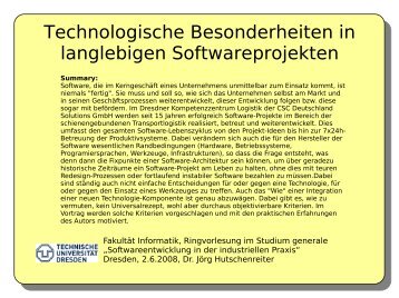 Technologische Besonderheiten in langlebigen Softwareprojekten