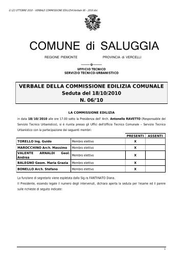 verbale della commissione edilizia n° 06/2010 - Comune di Saluggia