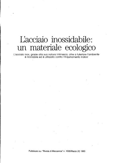 L'acciaio inossidabile: un materiale ecologico - Centro Inox