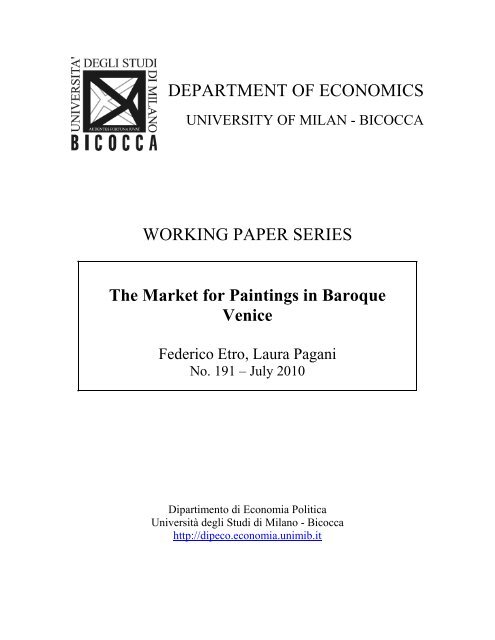 The Market for Paintings in Baroque Venice - Dipartimento di ...